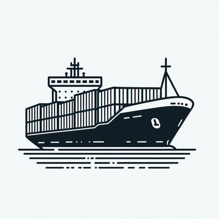 Cargo ship, ship with containers, cargo transportation vector icon.