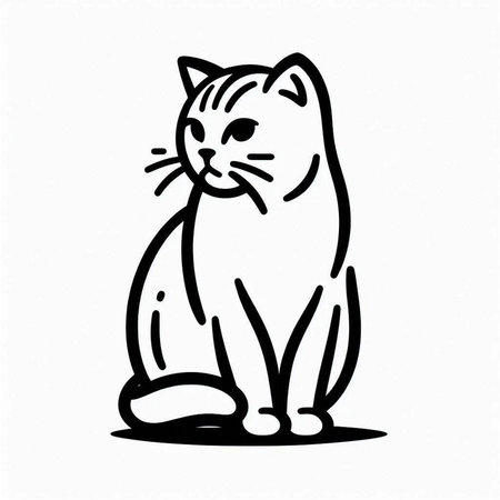 Vector illustration of a black and white cat sitting on a white backgroundの写真素材