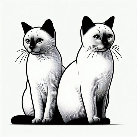 Sketch of two Siamese cats. Vector illustration.