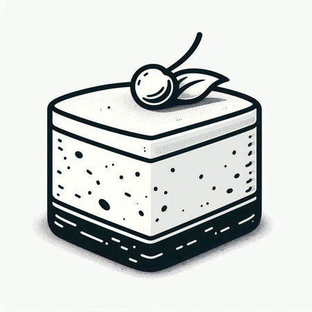 Vector illustration of a piece of cake with cherry. Isolated on white background.