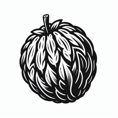 Illustration of a ripe fruit in engraving style on a white background