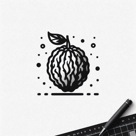 Illustration of a fruit drawing with a black pen on a white backgroundの写真素材