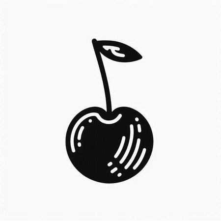 Cherry icon. Black and white vector illustration. Isolated on white background.