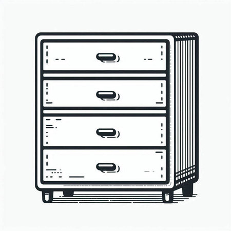 Illustration of a chest of drawers in outline style on a white backgroundの写真素材