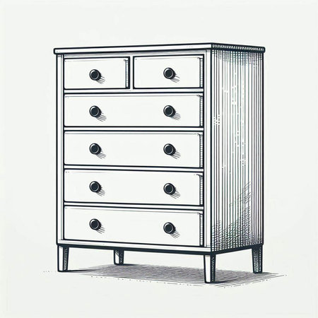 Drawing of a chest of drawers on a white background.の写真素材