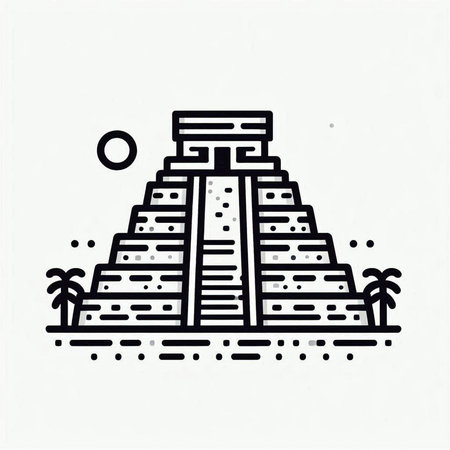 Ancient Mayan pyramid on white background. Line art vector illustration.