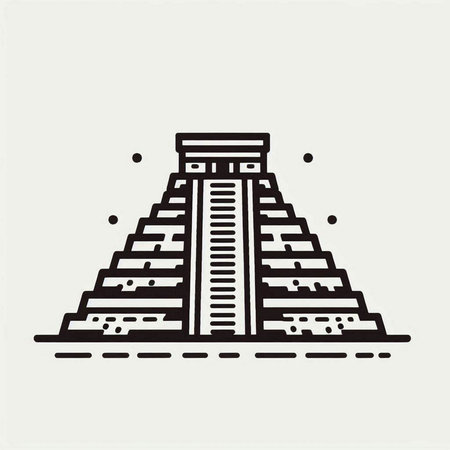 Chichen Itza pyramid icon in outline style. Vector illustration.