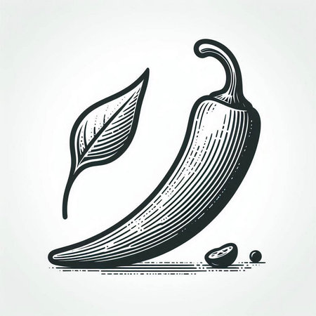 Chili pepper. Hand drawn vector illustration in vintage engraving style.の写真素材