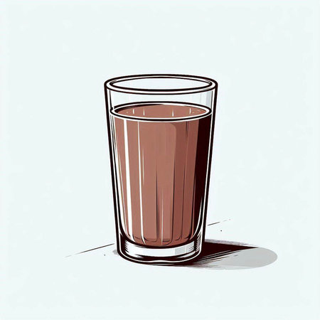 Vector illustration of a glass of chocolate milk on a white background.