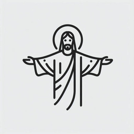 Jesus Christ icon in outline style. Vector illustration on white background.の写真素材