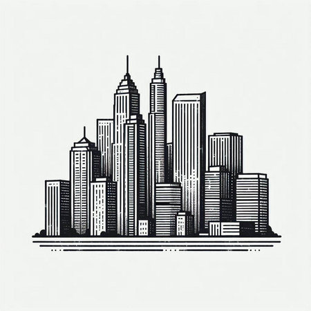 Hand drawn sketch of skyscrapers in the city. Vector illustrationの写真素材