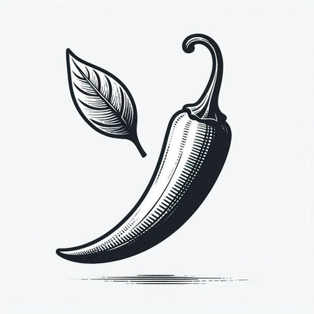 Chilli pepper. Hand drawn vector illustration in vintage engraved style.の写真素材