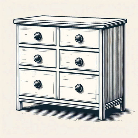 Drawing of a chest of drawers on a light background.