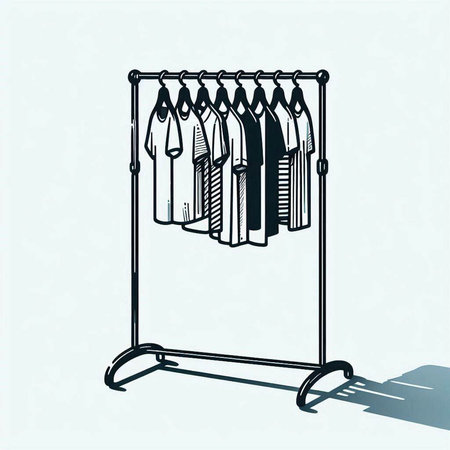 Illustration of a hanger with shirts on a light blue background