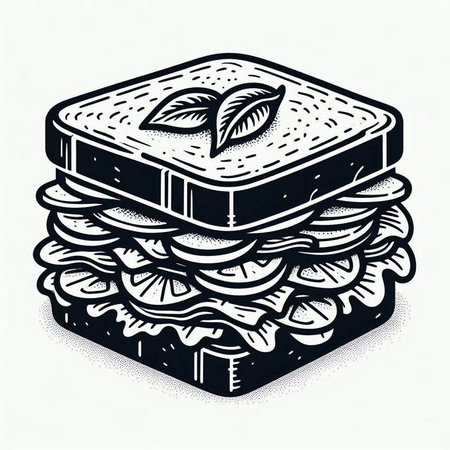 Vintage monochrome engraving illustration of sandwich with cheese and vegetablesの写真素材