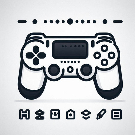 Retro videogame controller in black and white colors. Vector illustration.