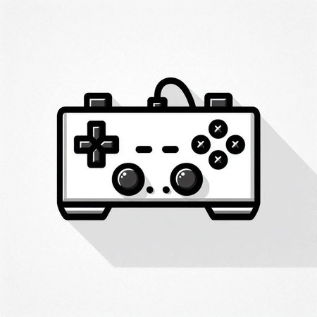 Gamepad icon with long shadow on white background. Vector illustration.