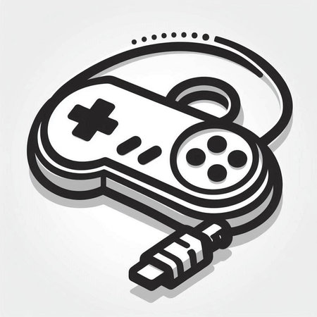 Gamepad and cable icon in outline style isolated on white background.