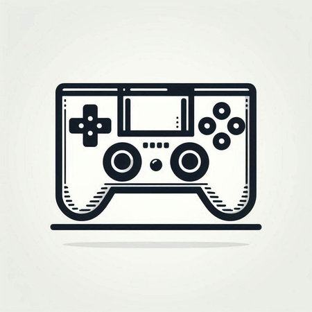 Retro video game controller. Outline icon. Vector illustration.