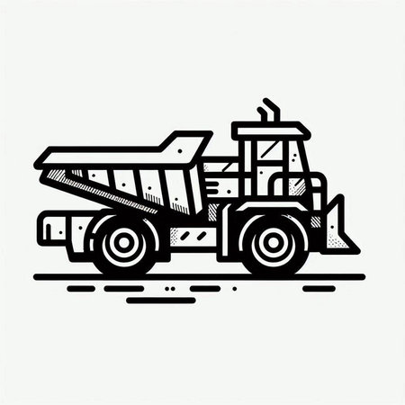 Dump truck icon in outline style isolated on white background. Vector illustration.の写真素材