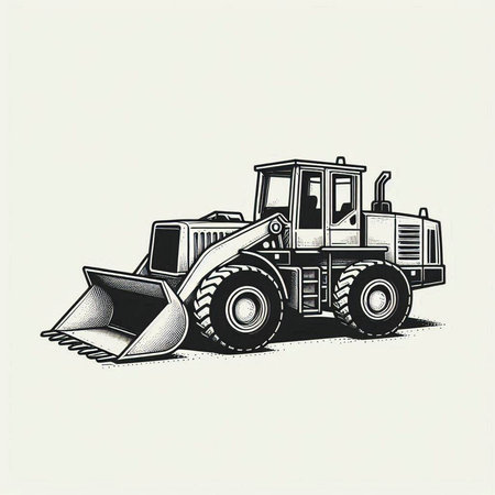 Bulldozer monochrome vector illustration isolated on white background.