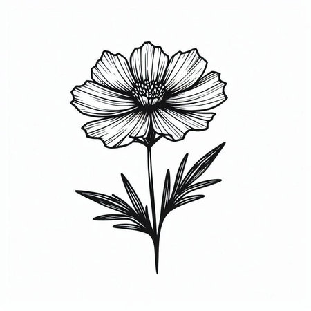 Cosmos flower isolated on white background. Hand drawn vector illustration.の写真素材