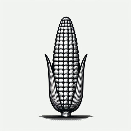 Illustration of an ear of corn in engraving style.