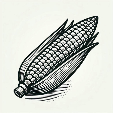 Illustration of corn on the cob. Engraved style vector illustration.