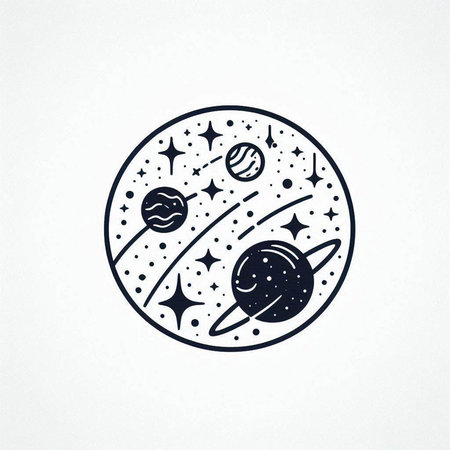 Astronomy logo design with planets and stars. Vector illustration.の写真素材