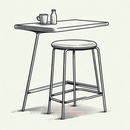 Sketch of a bar stool with a cup of coffee. Vector illustrationの写真素材