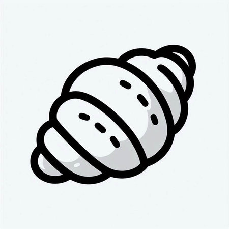 Simple hand drawn doodle of a croissant isolated on white backgroundの写真素材