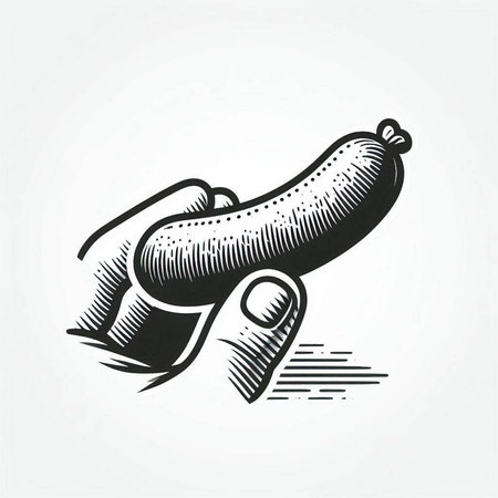 Sausage in hand vector illustration. Hand drawn sketch style.の写真素材