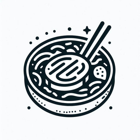 Noodles in a bowl with chopsticks. Hand drawn vector illustration.