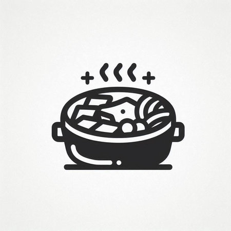 Cooking pot icon in black on a white background, vector illustration