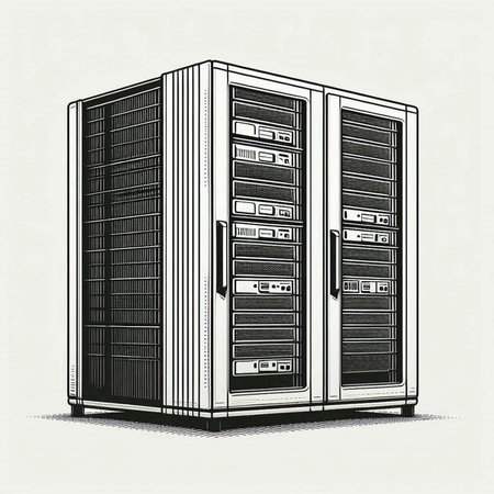 Vector illustration of a server in engraving style. Computer hardware.