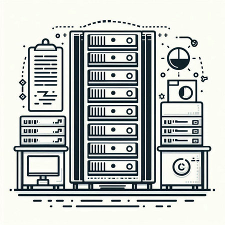 Data center, server room, data center, hosting, hosting, data center. Vector illustration