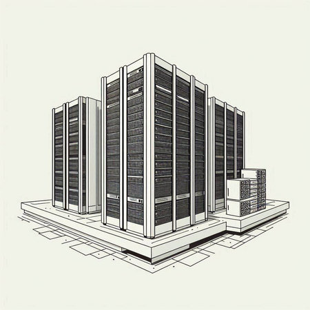 3d render of datacenter server room. Vector illustration.