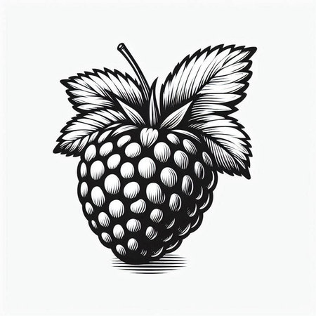 Raspberry black and white engraved ink art. Isolated berry illustration element on white background.