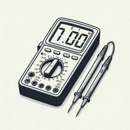 Digital multimeter and syringe on white background. Vector illustration.