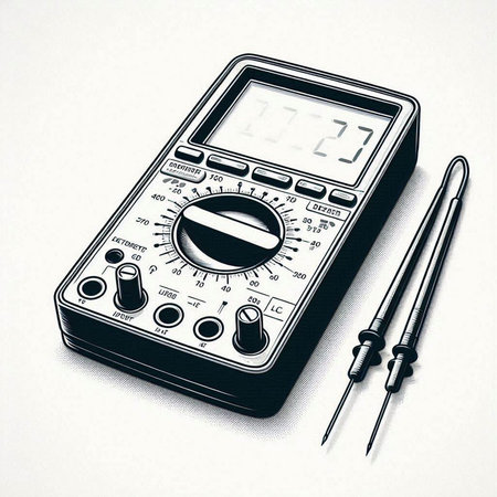 Digital multimeter on a white background. 3D illustration. Vintage style.