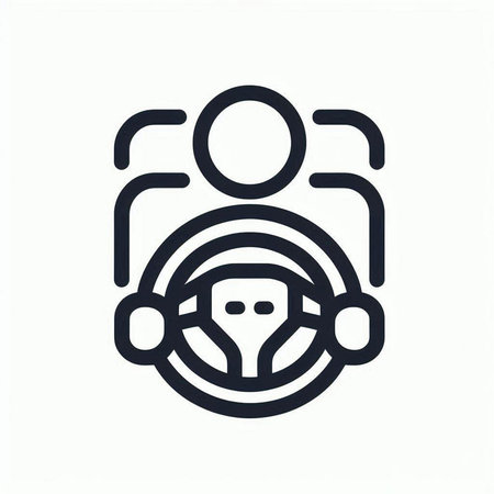 People with steering wheel icon. Outline symbol for web design or mobile app