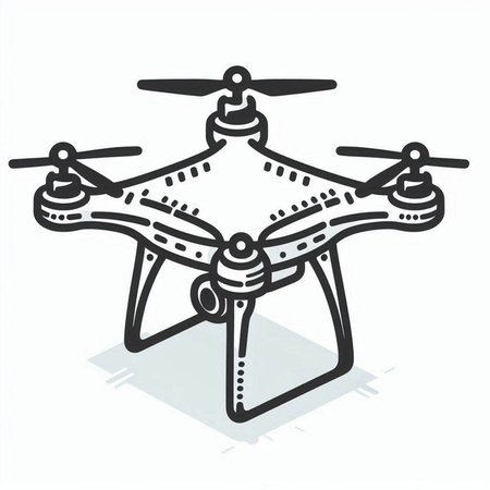 Drone, quadcopter, black and white vector illustration.