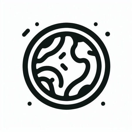 Black and white planet icon on white background. Hand drawn vector illustration.の写真素材