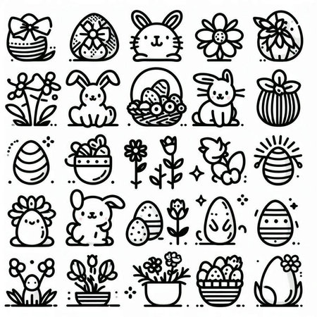 Easter eggs and bunny line icon set. Vector illustration of easter symbols.