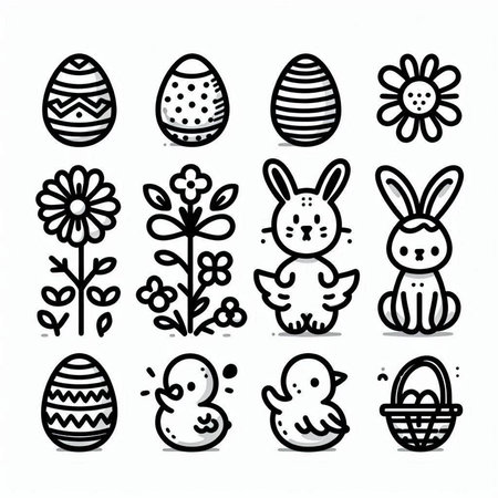 Set of cute Easter doodle elements. Hand drawn vector illustration.