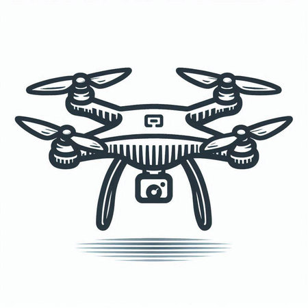 Drone icon. Vector illustration of a quadrocopter with camera.
