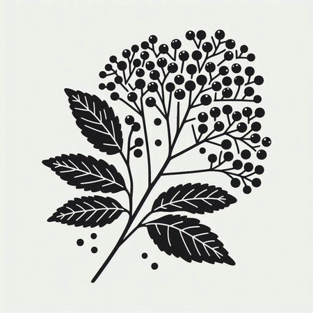 Sorbus aucuparia. Black and white vector illustration.