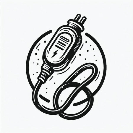 Electric plug in circle. Hand drawn doodle vector illustration.