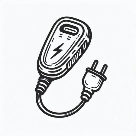 Power cord icon. Electric plug symbol. Hand drawn vector illustration.
