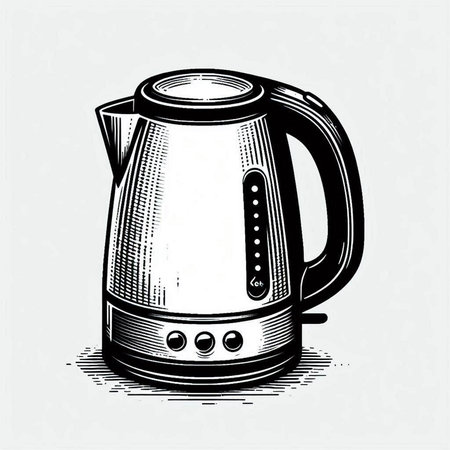 Electric kettle. Hand drawn vector illustration in engraving style.の写真素材